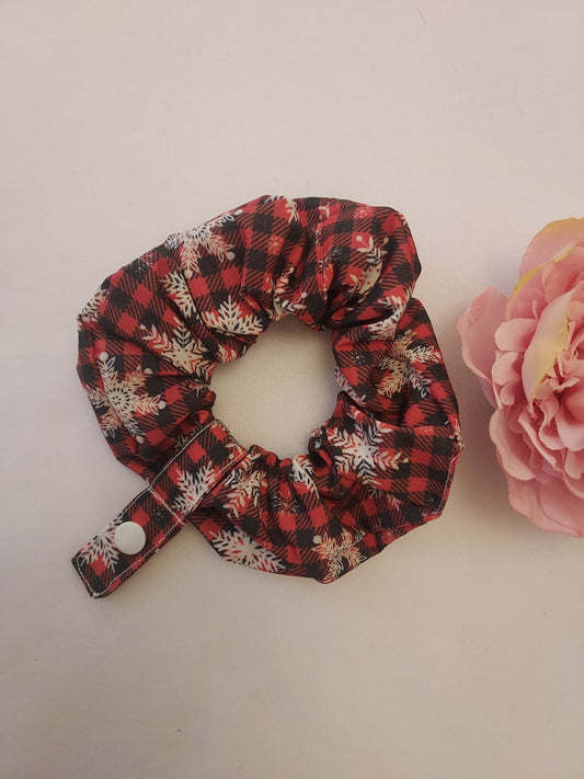 Snowflake tartan tubie scrunchie, feeding tube, nj, ng, oxygen tube christmas