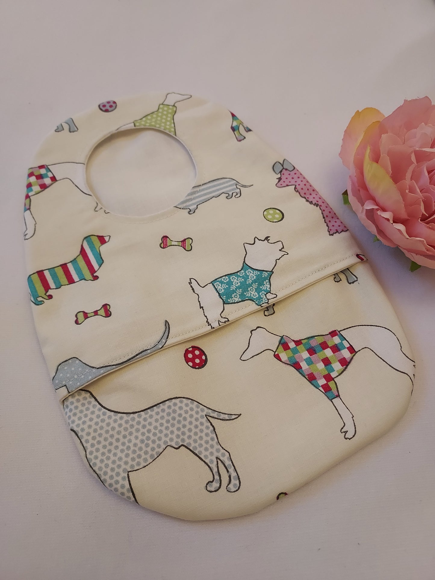 Cream Dog stoma bag cover, Colostomy bag