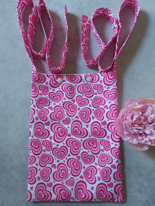 Pink Heart syringe driver bag, medical bag, feeding tube, medical accessories. Shoulder bag, pump bag, chemo pump, cancer