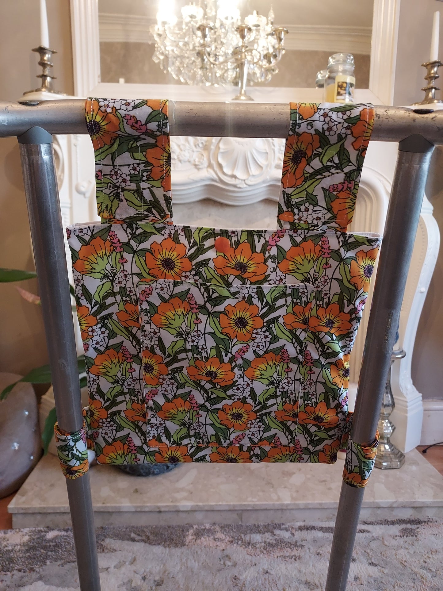 Orange Floral Zimmer frame bag, walking frame bag, accessories, walking aid, handmade, bag, storage