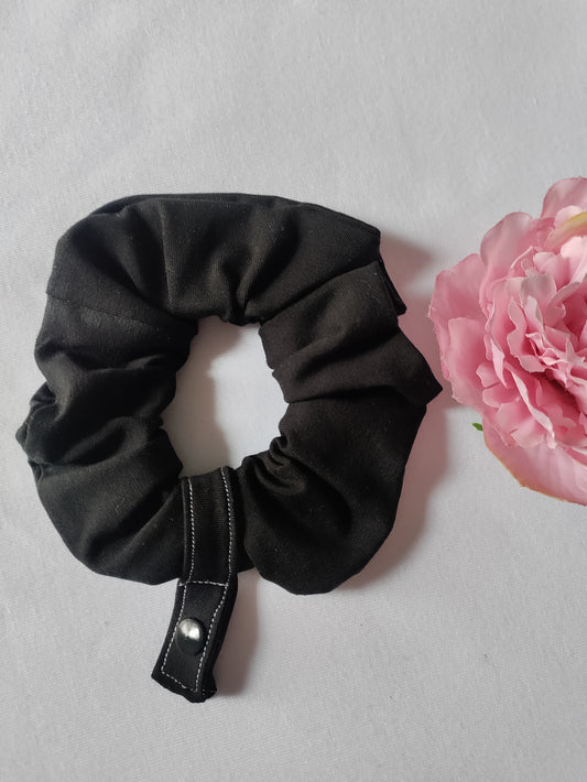 Plain black tubie scrunchie, feeding tube, nj, ng, oxygen tube