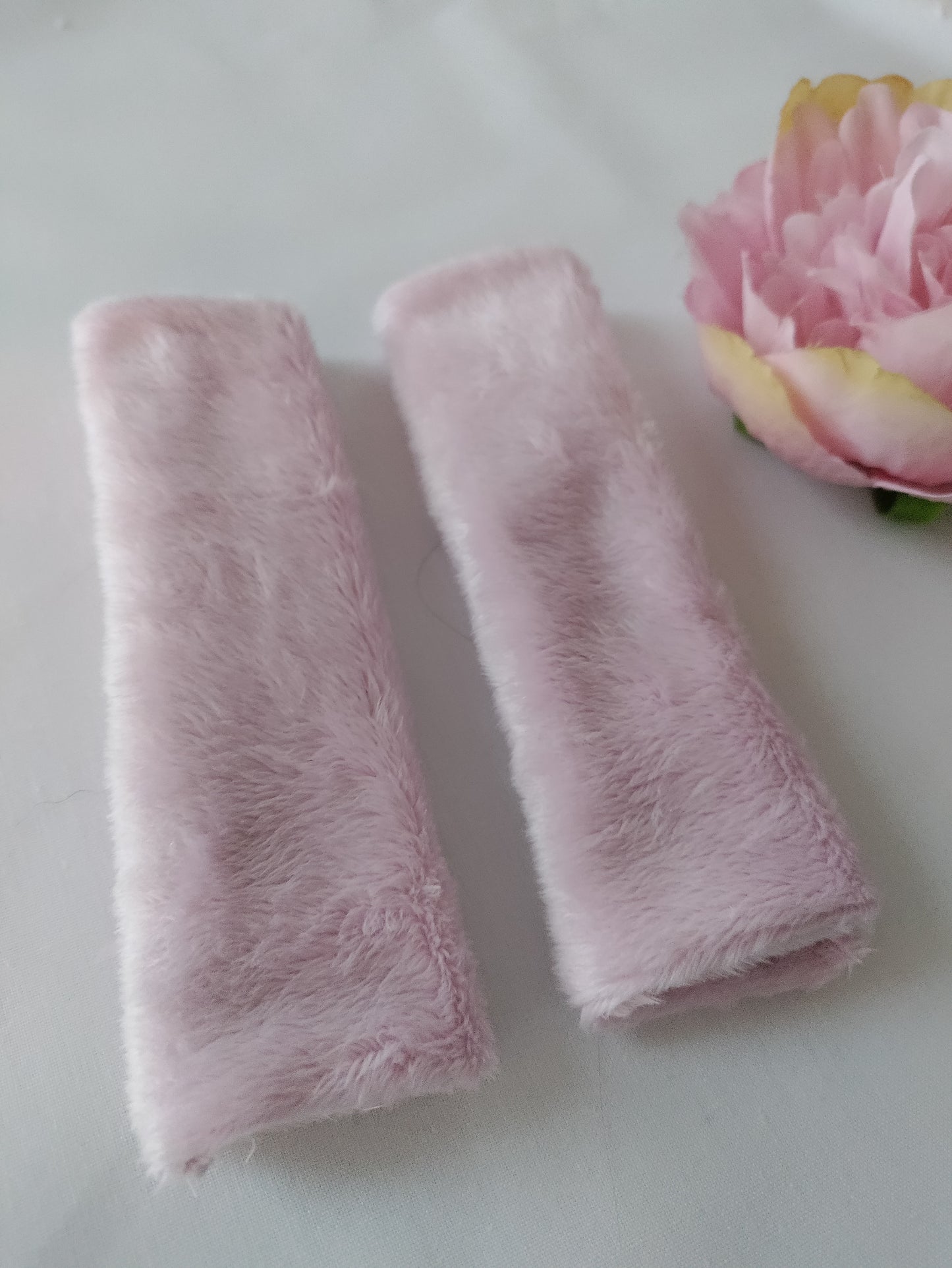soft pink Pair of 5" Slide On, comfort Cheek strap covers. CPAP, BIPAP, Ventilator, headgear, sleep apnea, medical