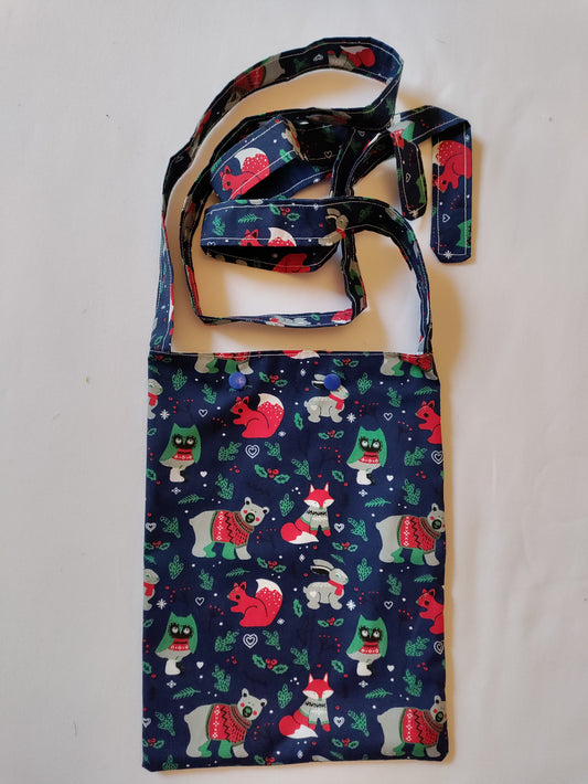Christmas Creatures syringe driver bag, medical bag, feeding tube, medical accessories. Shoulder bag, pump bag, chemo pump, cancer