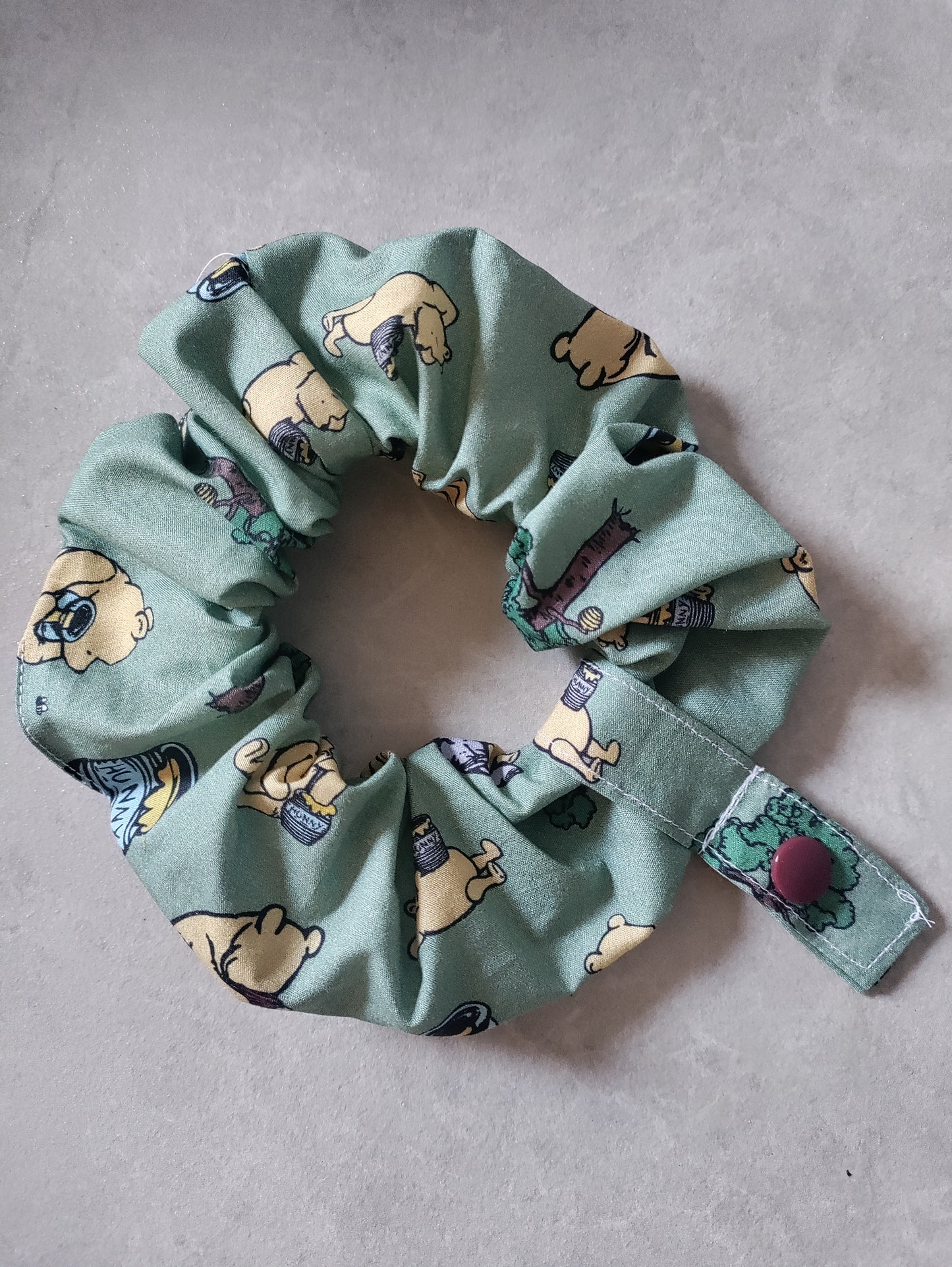 Classic Winnie the Pooh (green) tubie scrunchie ng tube, nj tube, Feeding tube