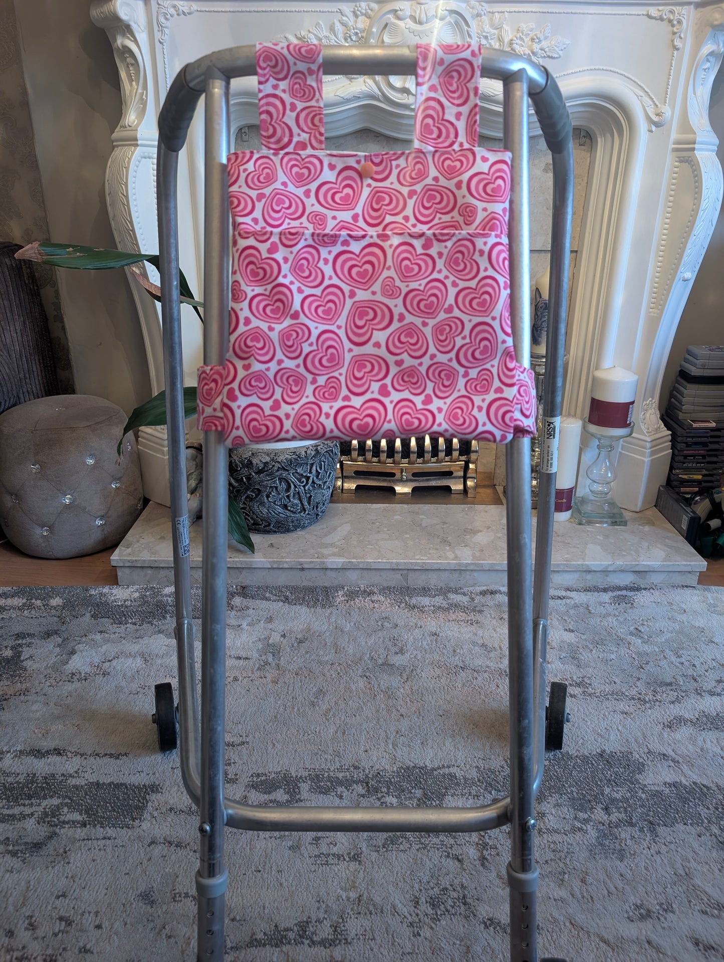 Pink Heart Zimmer frame bag, walking frame bag, accessories, walking aid, handmade, bag, storage (Copy)