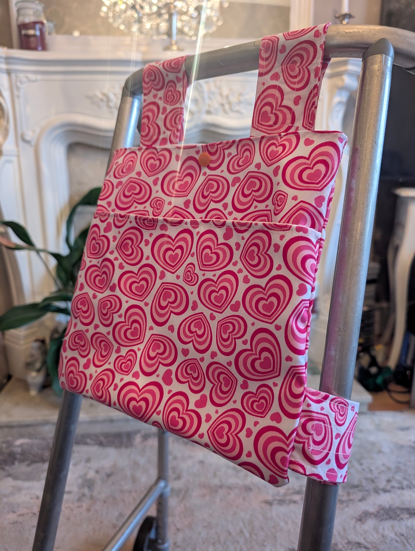 Pink Heart Zimmer frame bag, walking frame bag, accessories, walking aid, handmade, bag, storage (Copy)