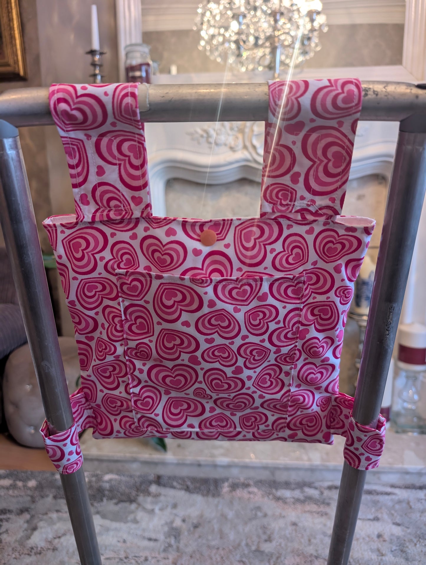 Pink Heart Zimmer frame bag, walking frame bag, accessories, walking aid, handmade, bag, storage (Copy)