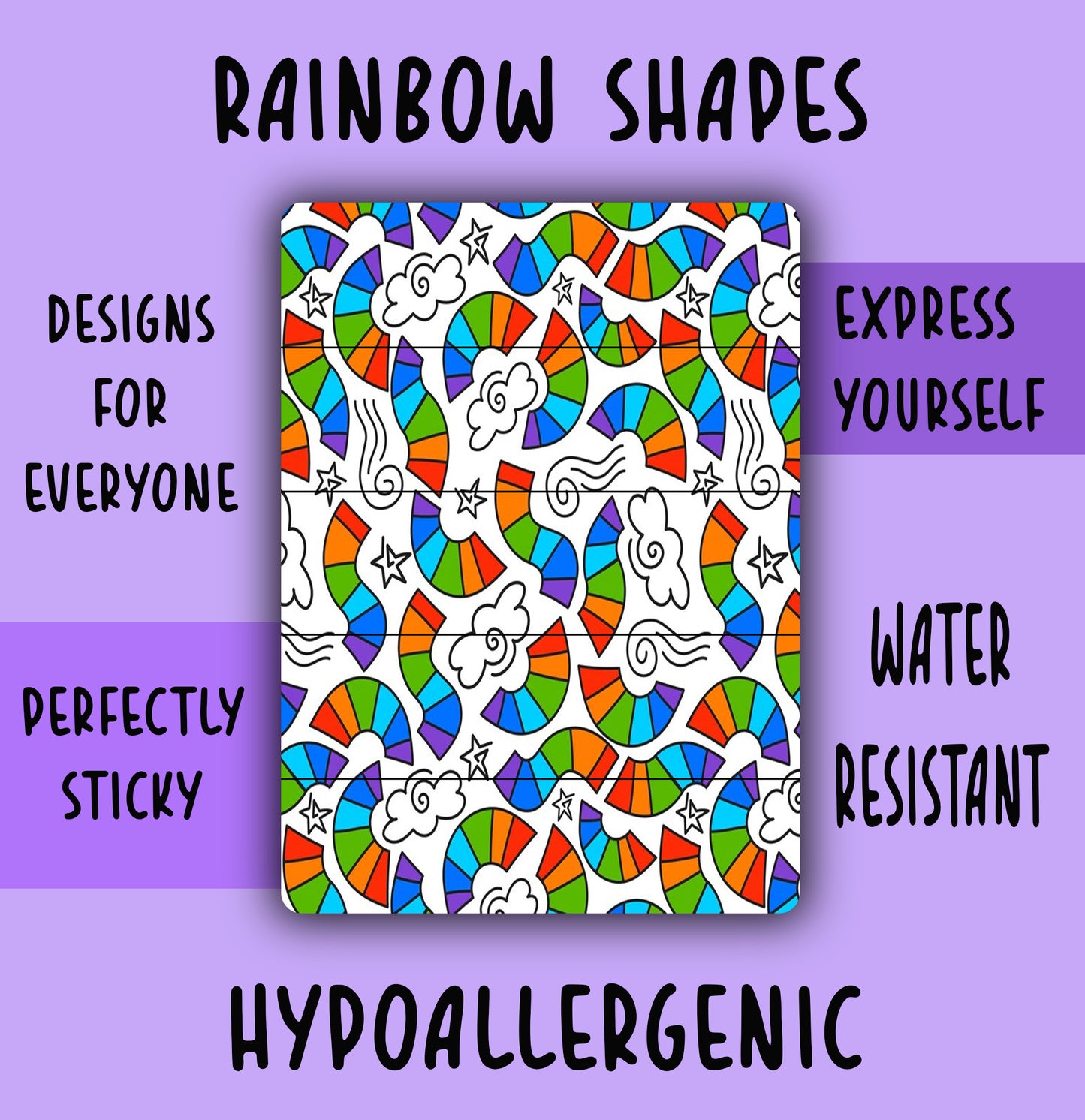 Rainbow Shapes Tubie Tape NG, NJ, oxygen, hypafix, medical tape