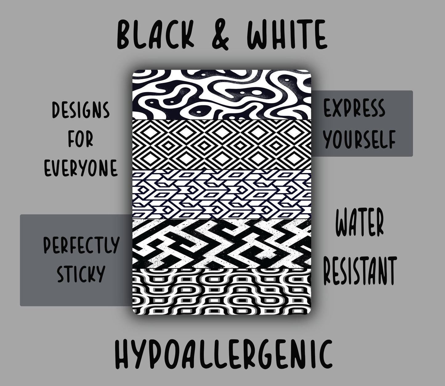 Black & white Tubie Tape NG, NJ, oxygen, hypafix, medical tape