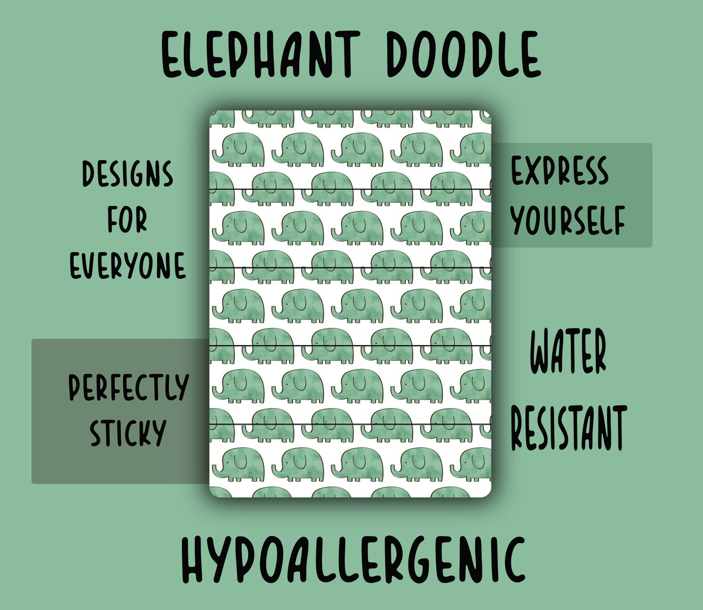 Elephant doodle Tubie Tape NG, NJ, oxygen, hypafix, medical tape