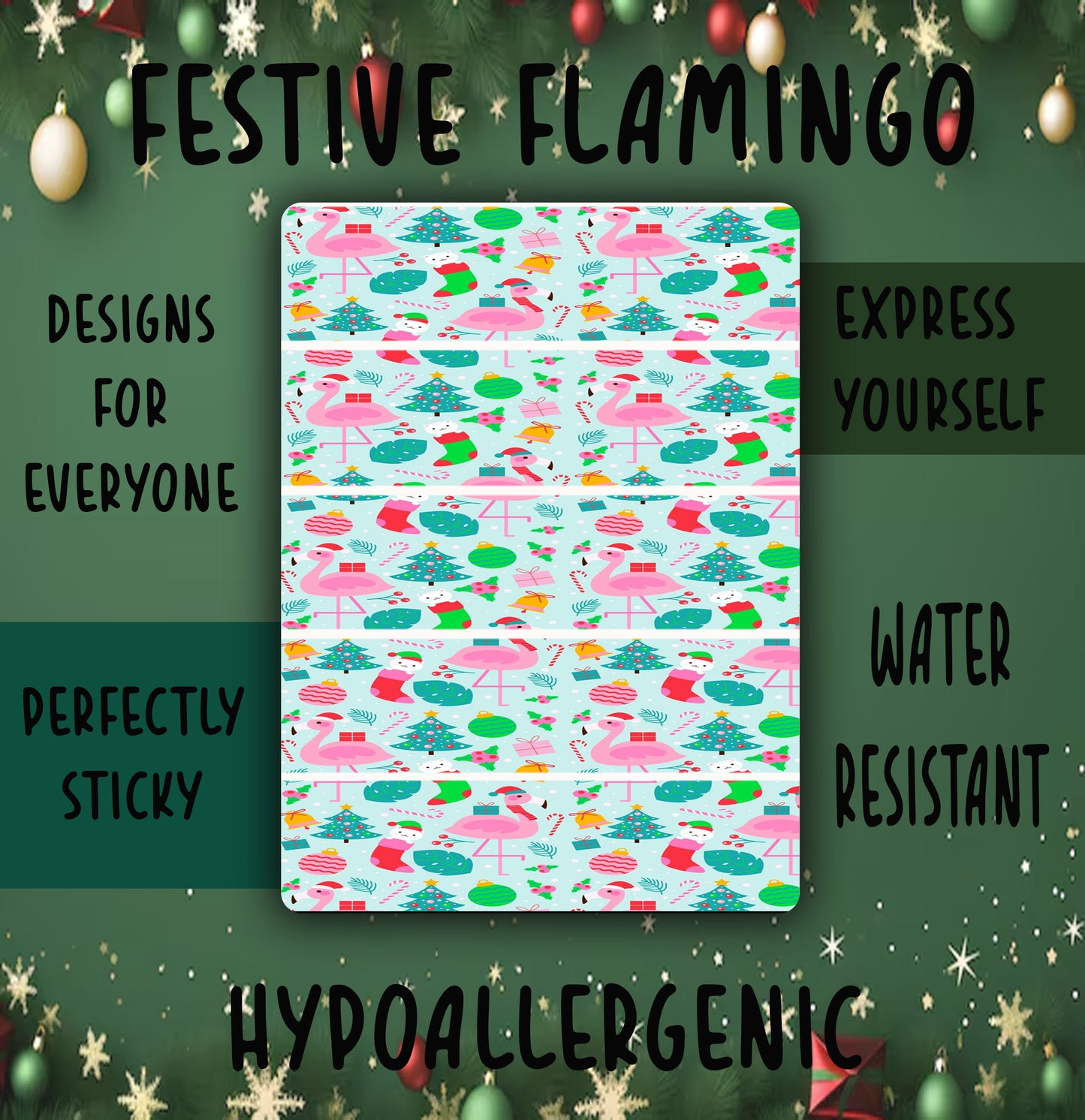 Festive flamingo Tubie Tape NG, NJ, oxygen, hypafix, medical tape
