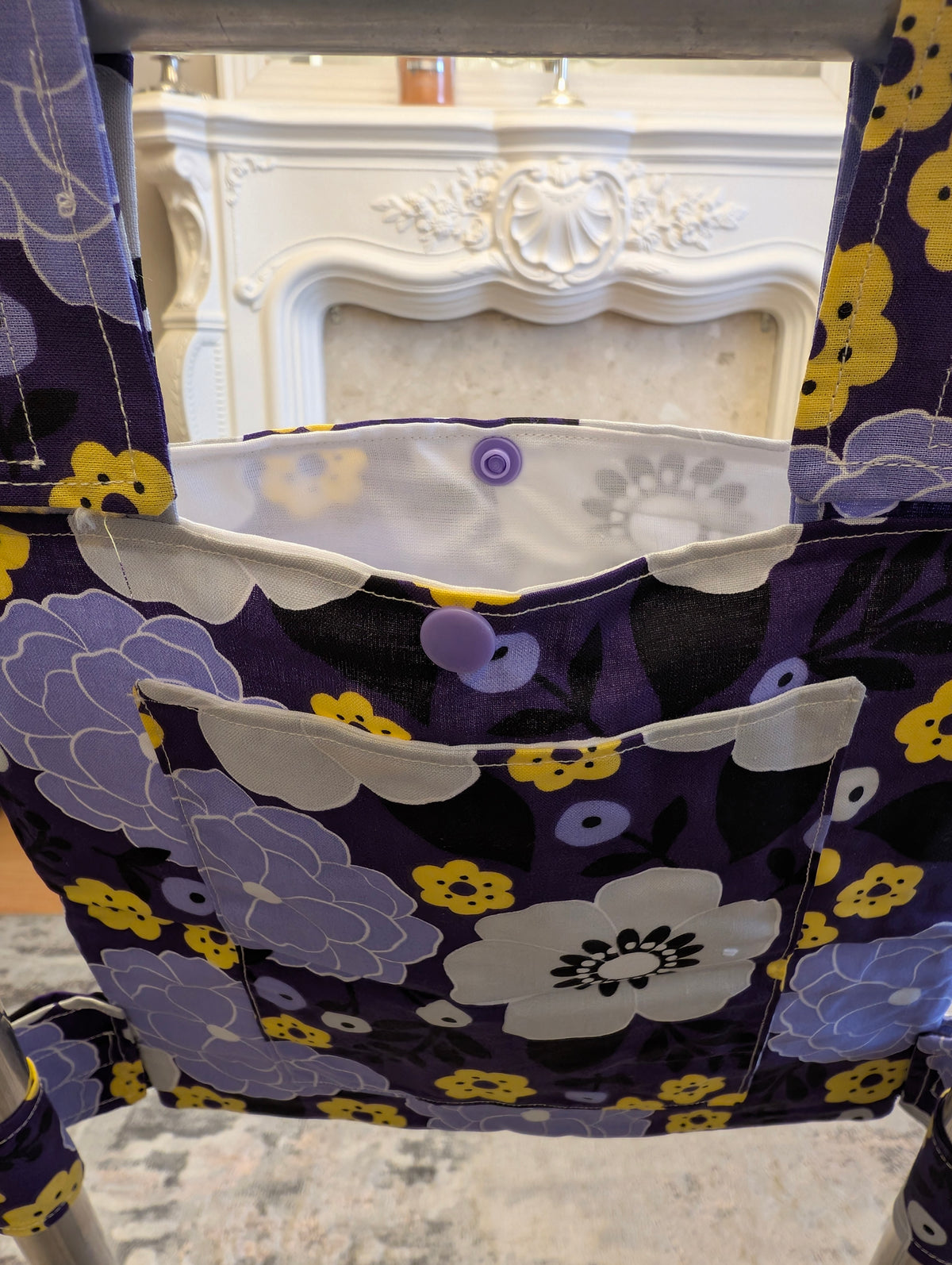 Purple floral Zimmer frame bag