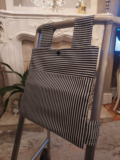 Black and white stripe Zimmer frame bag, walking frame bag, accessories, walking aid, handmade, bag, storage