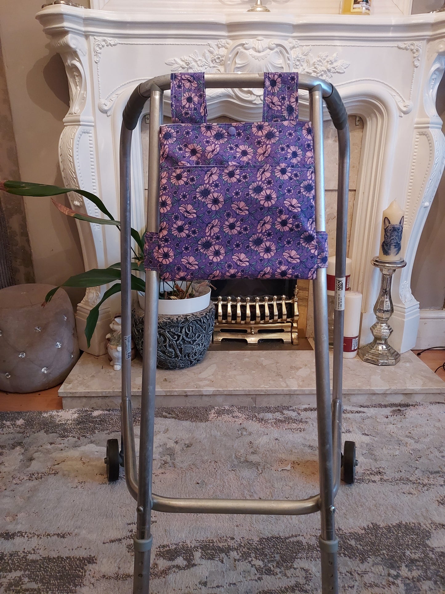 Purple Poppy stripe Zimmer frame bag, walking frame bag, accessories, walking aid, handmade, bag, storage