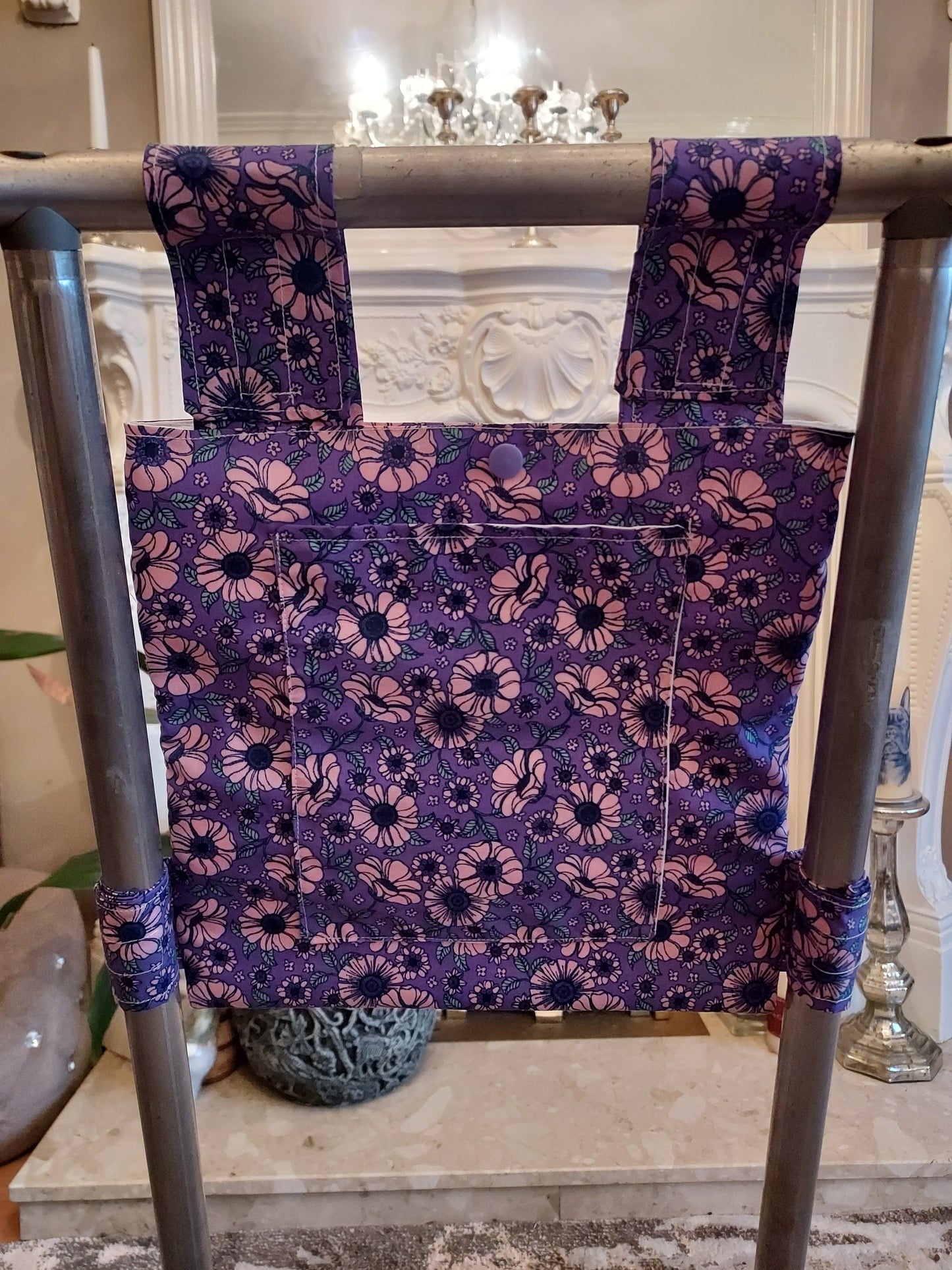 Purple Poppy stripe Zimmer frame bag, walking frame bag, accessories, walking aid, handmade, bag, storage