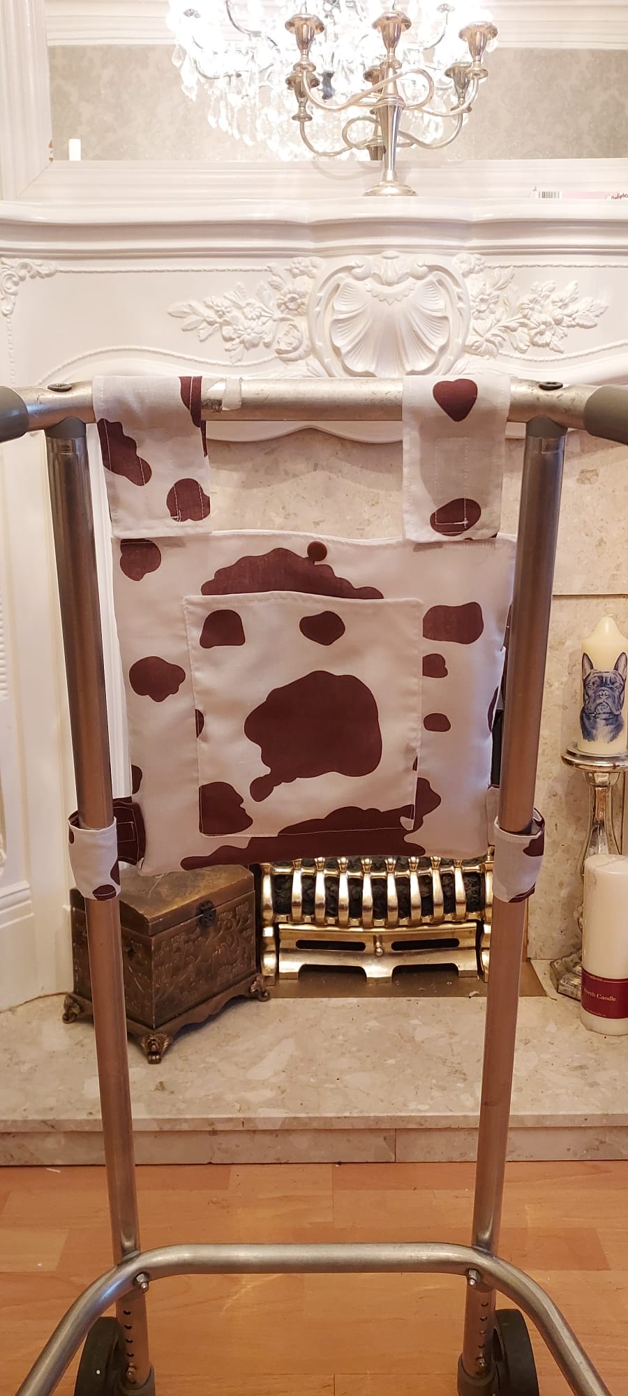 Cow print Zimmer frame bag, walking frame bag, accessories, walking aid, handmade, bag, storage