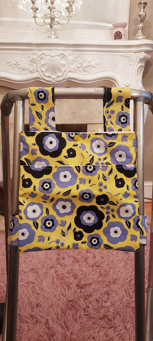 Yellow floral Zimmer frame bag, walking frame bag, accessories, walking aid, handmade, bag, storage