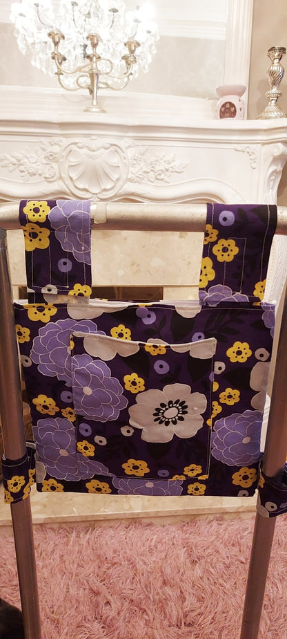 Purple floral Zimmer frame bag, walking frame bag, accessories, walking aid, handmade, bag, storage