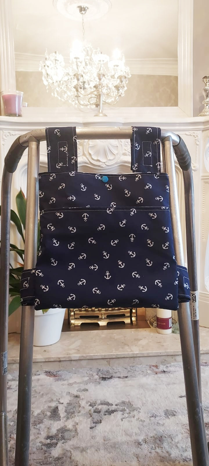 Navy anchor Zimmer frame bag, walking frame bag, accessories, walking aid, handmade, bag, storage