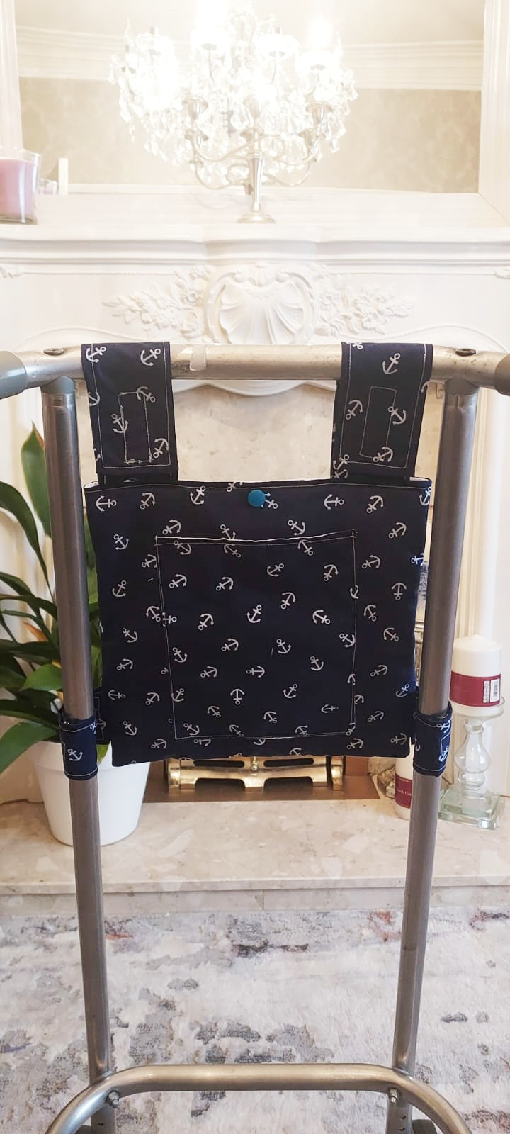 Navy anchor Zimmer frame bag, walking frame bag, accessories, walking aid, handmade, bag, storage