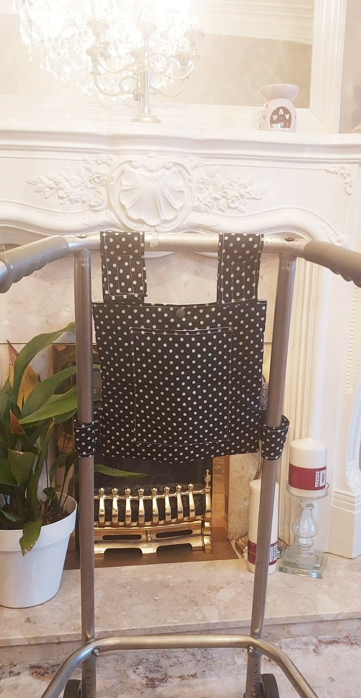 Black spot Zimmer frame bag, walking frame bag, accessories, walking aid, handmade, bag, storage