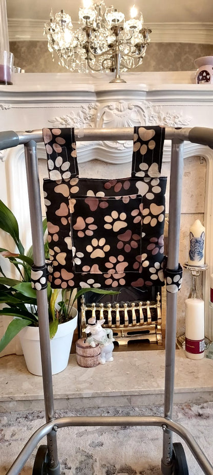 Paw print Zimmer frame bag, walking frame bag, accessories, walking aid, handmade, bag, storage