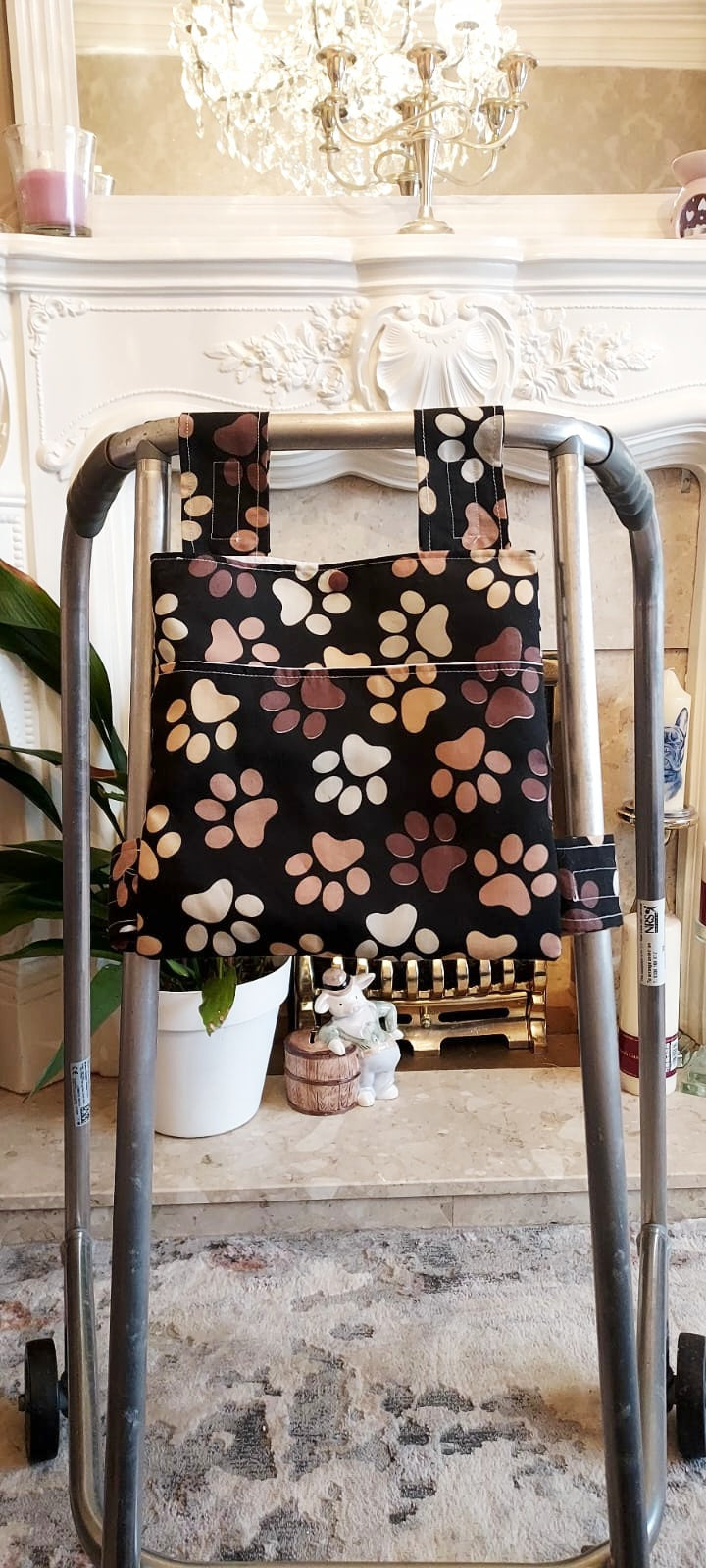 Paw print Zimmer frame bag, walking frame bag, accessories, walking aid, handmade, bag, storage