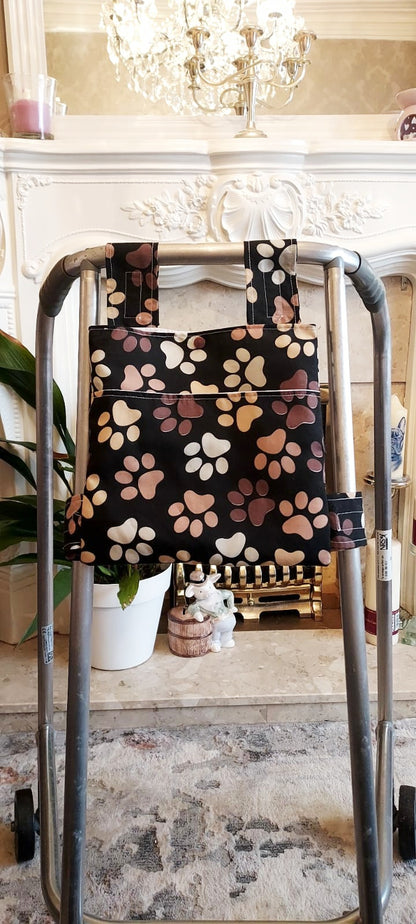 Paw print Zimmer frame bag, walking frame bag, accessories, walking aid, handmade, bag, storage