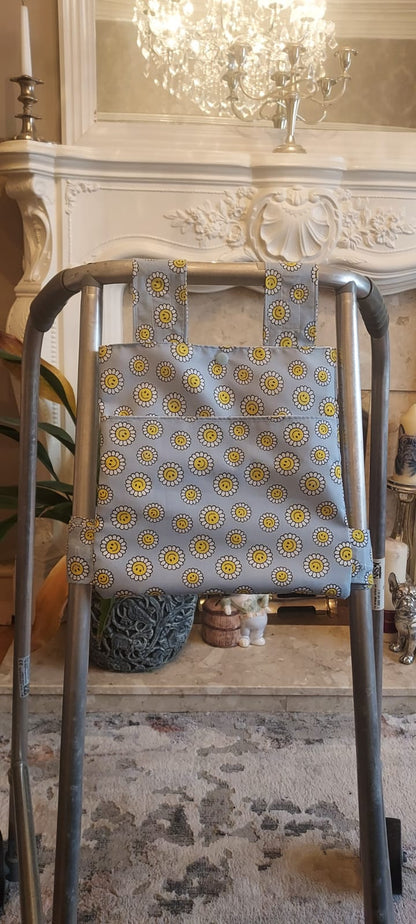 Smiley floral Zimmer frame bag, walking frame bag, accessories, walking aid, handmade, bag, storage