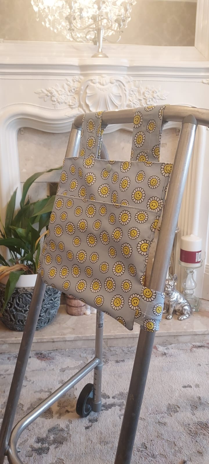 Smiley floral Zimmer frame bag, walking frame bag, accessories, walking aid, handmade, bag, storage