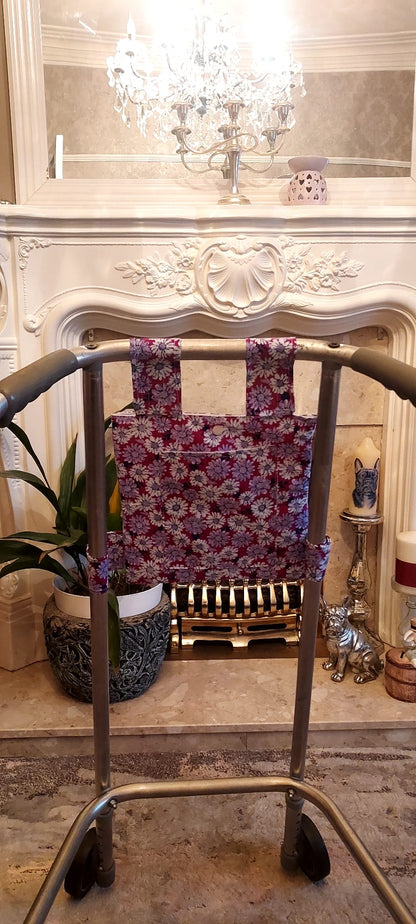 Purple Floral Zimmer frame bag, walking frame bag, accessories, walking aid, handmade, bag, storage