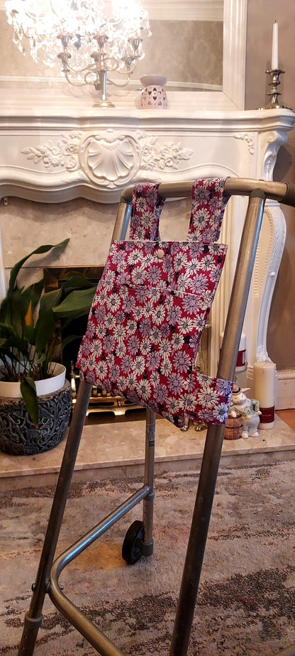 Purple Floral Zimmer frame bag, walking frame bag, accessories, walking aid, handmade, bag, storage