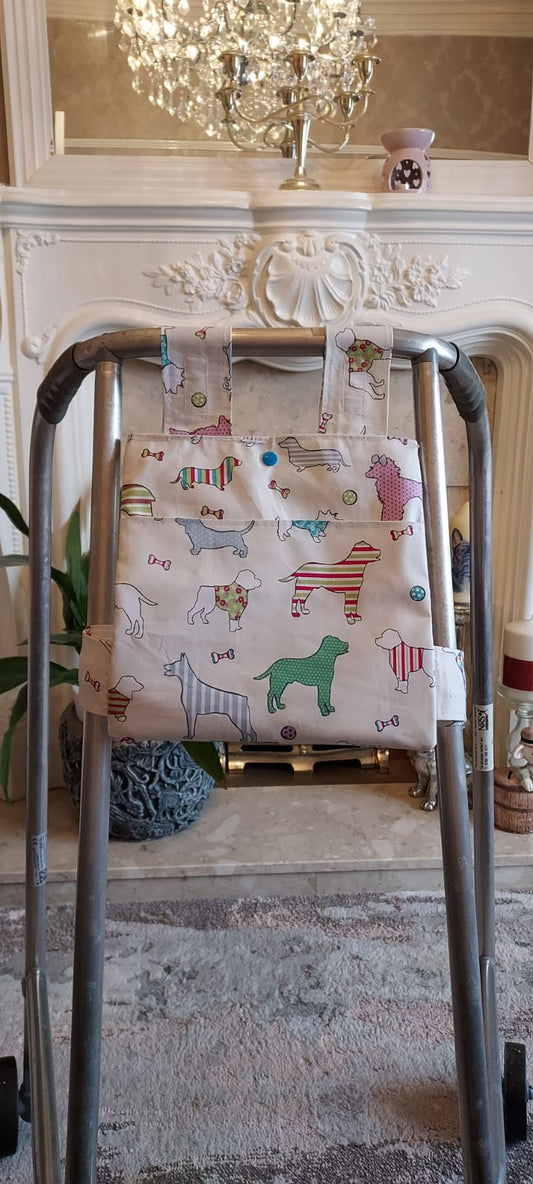 Cream Dog Zimmer frame bag, walking frame bag, accessories, walking aid, handmade, bag, storage