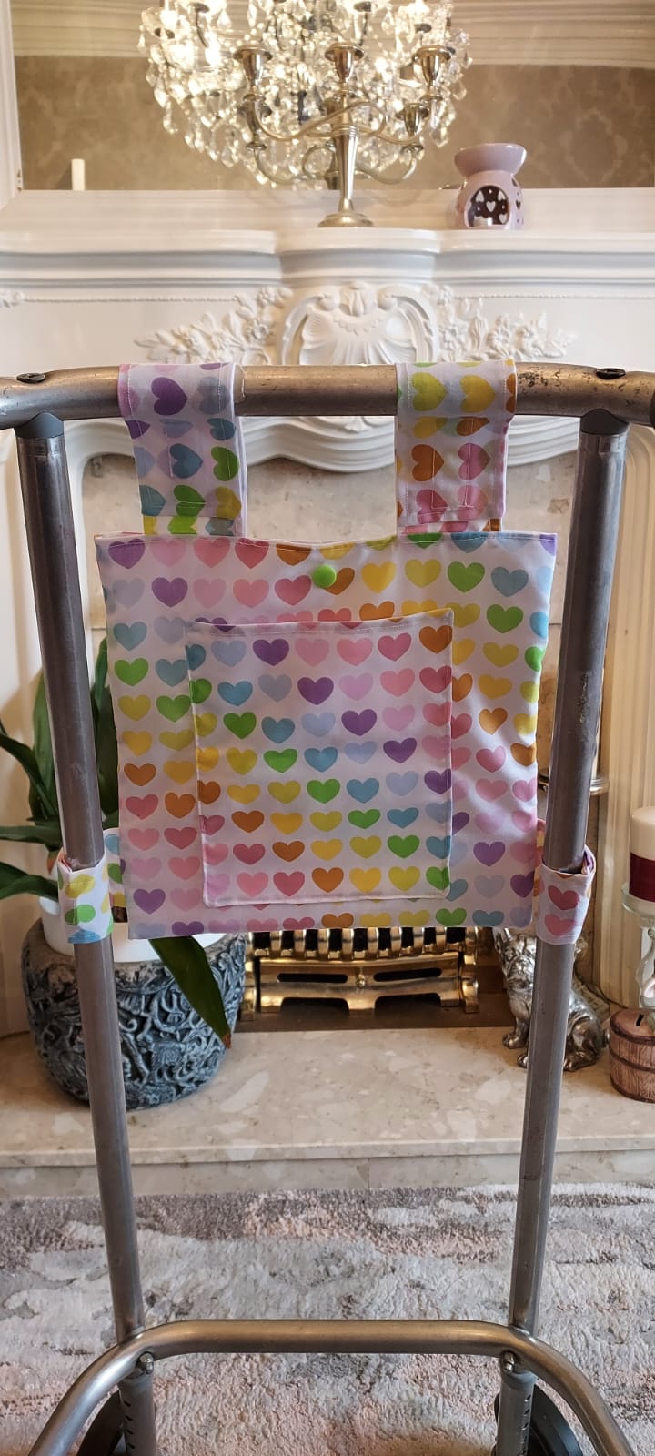 Rainbow heart Zimmer frame bag, walking frame bag, accessories, walking aid, handmade, bag, storage