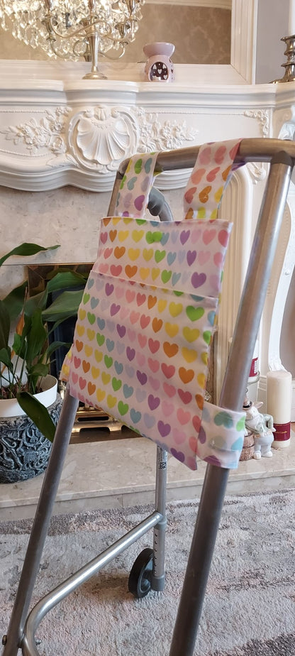 Rainbow heart Zimmer frame bag, walking frame bag, accessories, walking aid, handmade, bag, storage