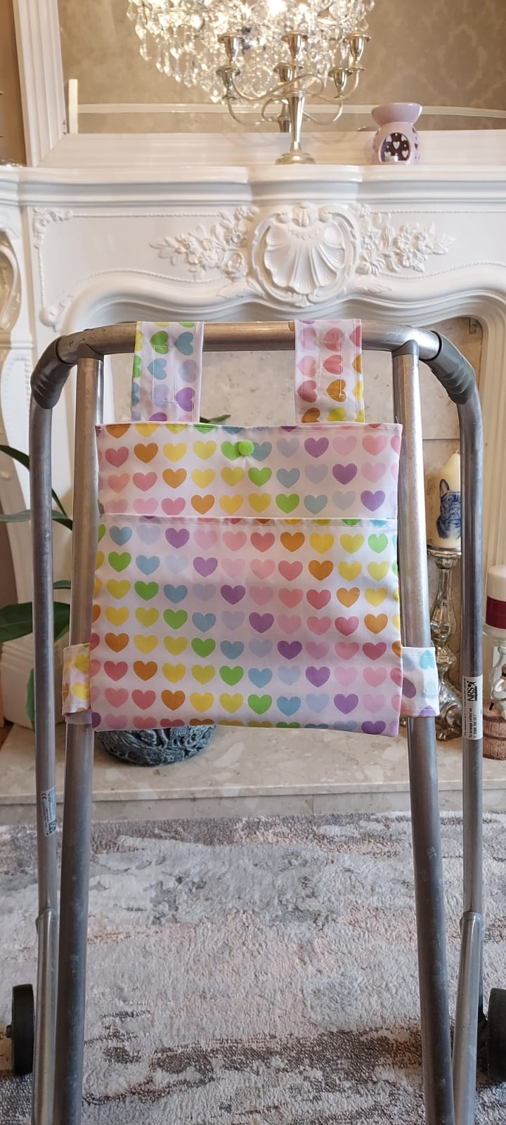 Rainbow heart Zimmer frame bag, walking frame bag, accessories, walking aid, handmade, bag, storage