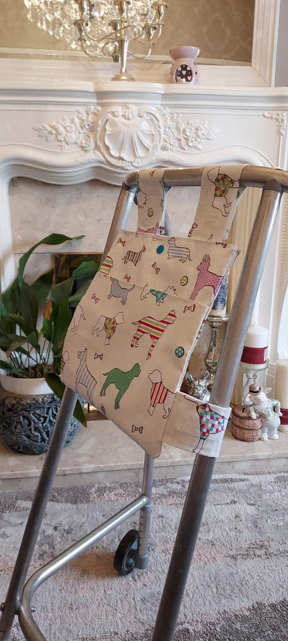 Cream Dog Zimmer frame bag, walking frame bag, accessories, walking aid, handmade, bag, storage