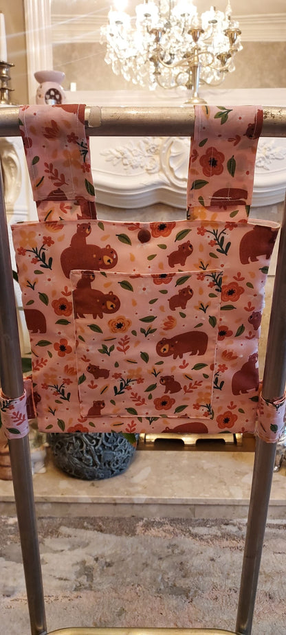 Pink bear Zimmer frame bag, walking frame bag, accessories, walking aid, handmade, bag, storage