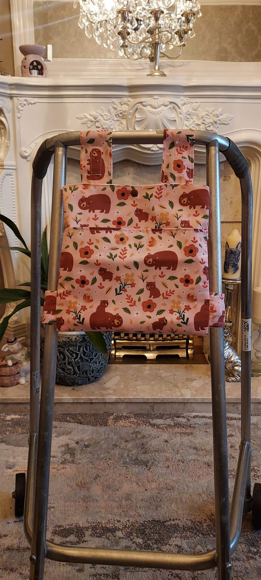 Pink bear Zimmer frame bag, walking frame bag, accessories, walking aid, handmade, bag, storage