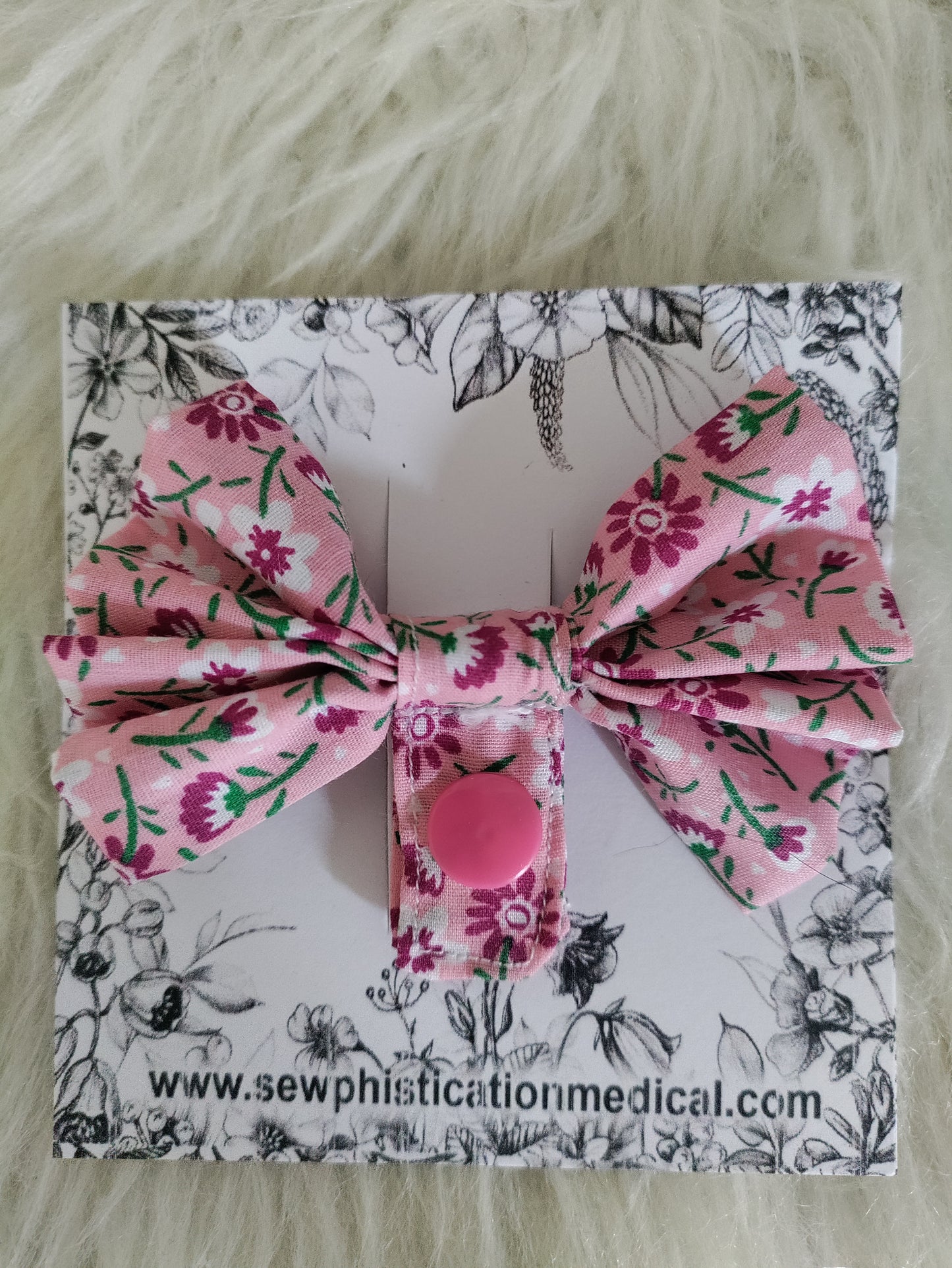 Pink floral Tubie Bow, Feeding tube accessories