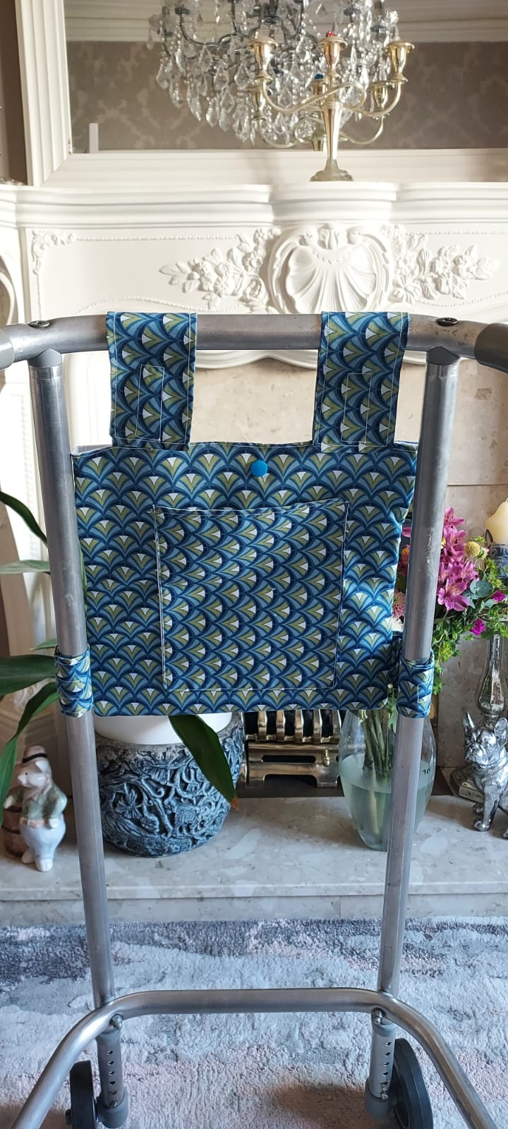 Blue Retro Zimmer frame bag, walking frame bag, accessories, walking aid, handmade, bag, storage