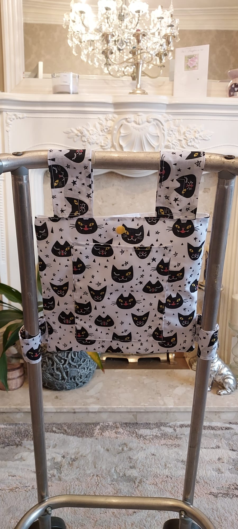 Black cat Zimmer frame bag, walking frame bag, accessories, walking aid, handmade, bag, storage