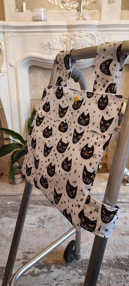 Black cat Zimmer frame bag, walking frame bag, accessories, walking aid, handmade, bag, storage