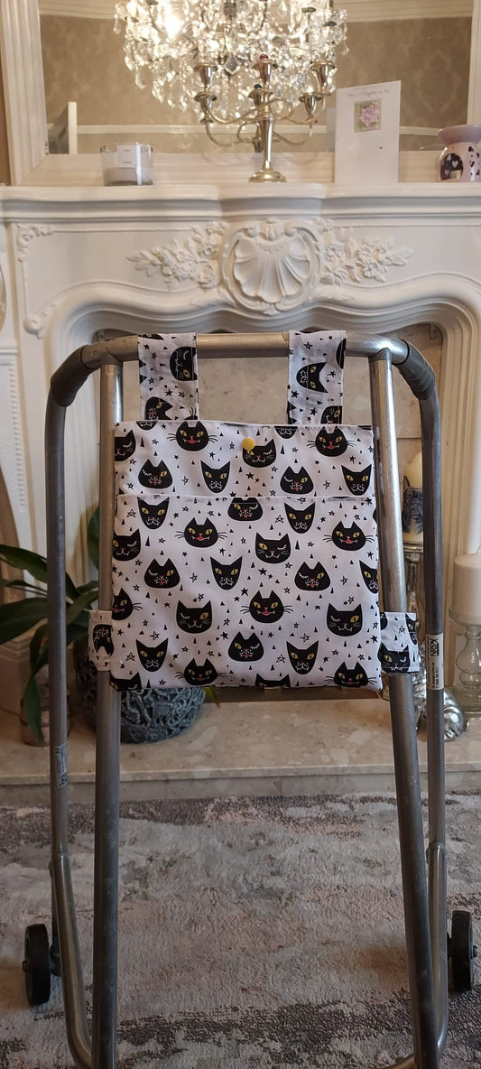 Black cat Zimmer frame bag, walking frame bag, accessories, walking aid, handmade, bag, storage