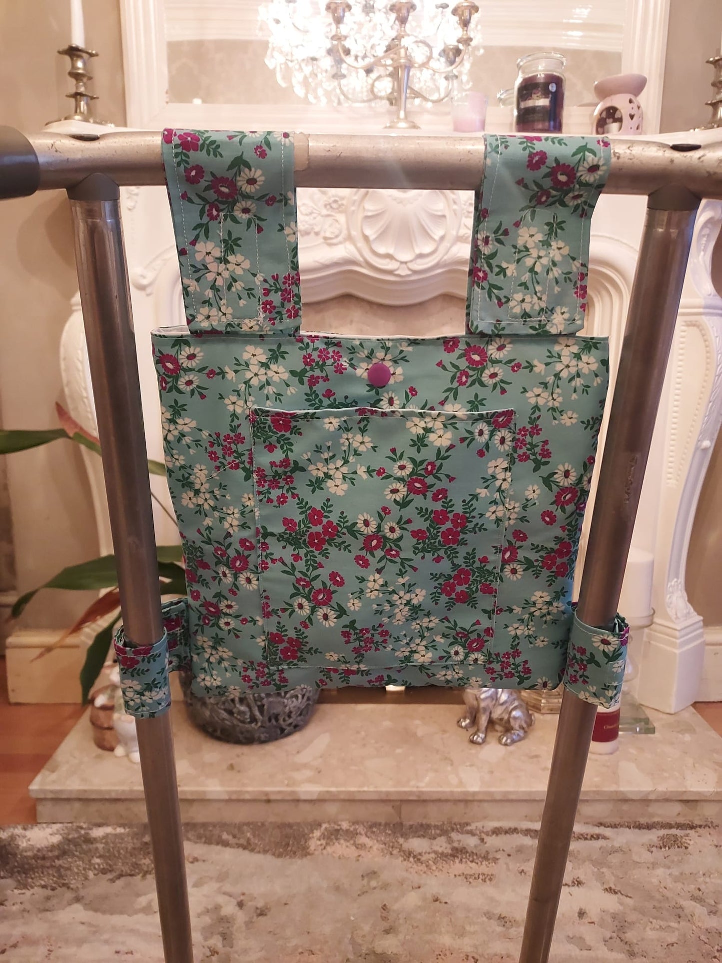 Blue floral Zimmer frame bag, walking frame bag, accessories, walking aid, handmade, bag, storage