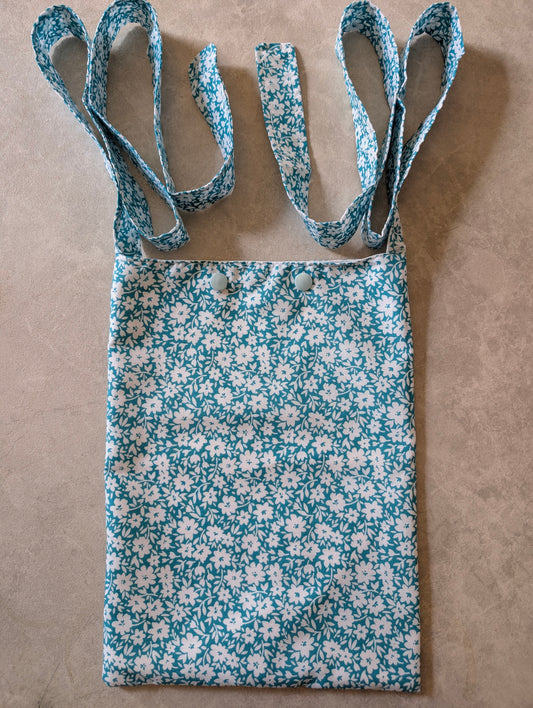 Teal Floral syringe driver bag, medical bag, feeding tube, medical accessories. Shoulder bag, pump bag, chemo pump, cancer