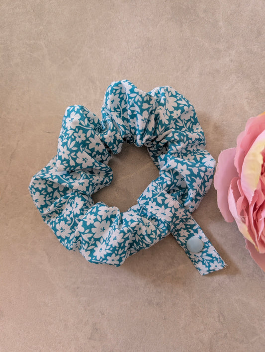 Teal Floral tubie scrunchie
