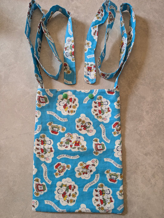 Jack and Jill (blue) syringe driver bag, medical bag, feeding tube, medical accessories. Shoulder bag, pump bag, chemo pump, cancer