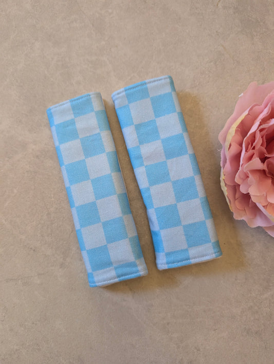 Blue Check Pair of 5" Velcro cheek covers