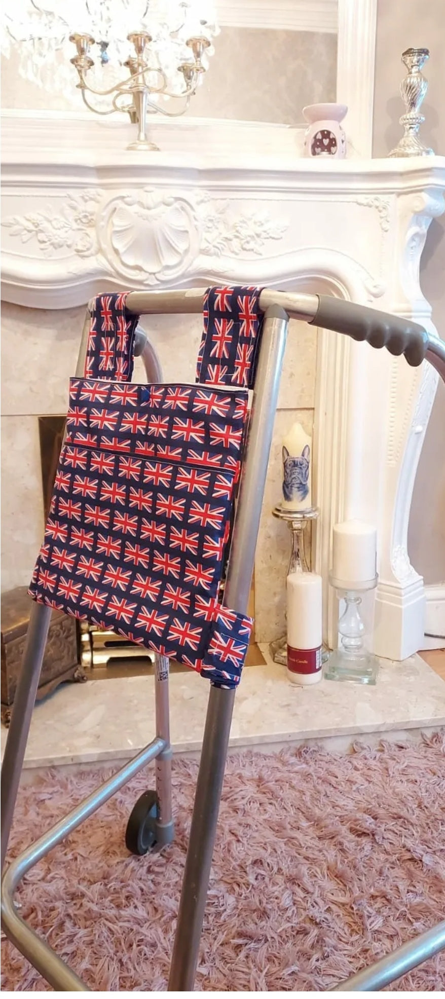 Union jack Zimmer frame bag, walking frame bag, accessories, walking aid, handmade, bag, storage